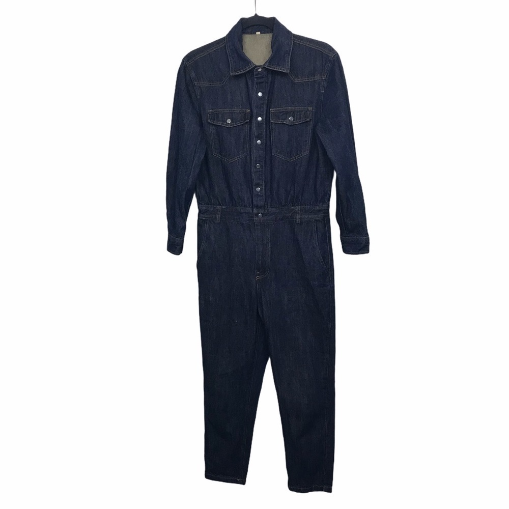 Dark Blue Long Sleeve Denim Jean Jumpsuit